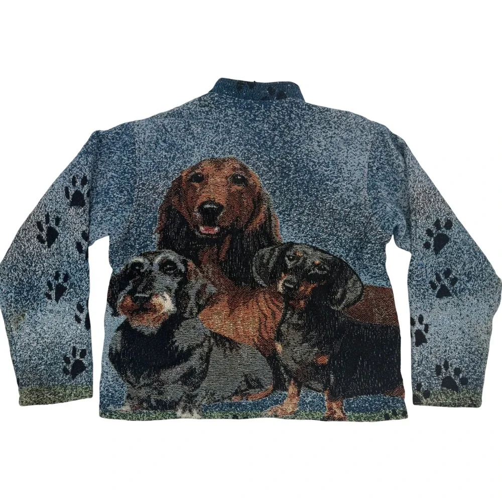 Vintage Cardigan Dachshund Weiner Dog Sweater Sugar Street Weavers Button Medium - Picture 4 of 12